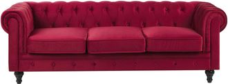 Beliani Beliani - Divano A 3 Posti In Velluto Rosso Scuro Gambe Nere Moderno Chesterfield
