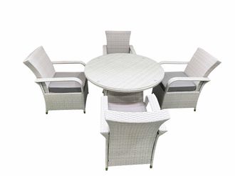Fimous Wicker PE Rattan Garden Furniture Set Patio Outdoor 4 Chairs Plus Big Round Table Set Light Grey Mixed