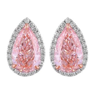 Diamond2Deal 14k White Gold Vivid Pink 3.8 Ct Pear Cut Lab-Grown Diamond Halo Stud Earrings
