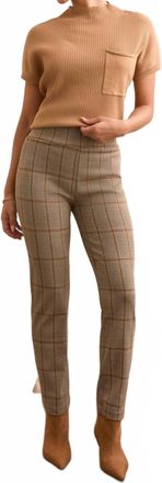 Tribal Plaid Knit Ponte Pull-On Ankle Pant In Ice Latte