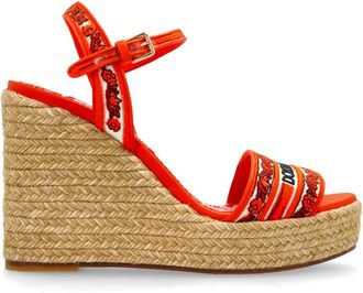 Dolce & Gabbana Wedge Sandalen met Majolica Borduurwerk - Dames - Sleehakken - Oranje - 40 EU - Katoen - Schoenen