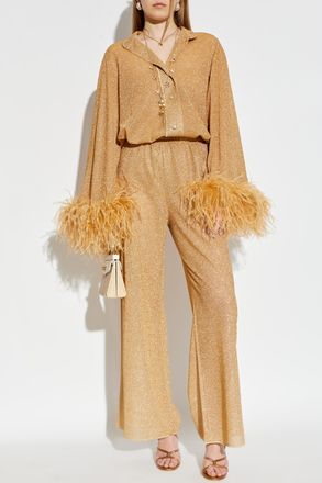 Os&eacute;ree Trousers With Lurex Thread, Womens, Gold