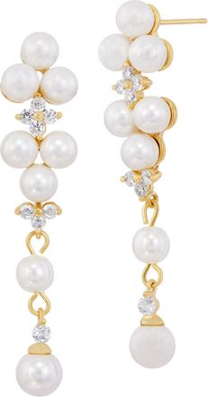 Savvy Cie Jewels GOLD PLATED WITH FAUX PEARLS AND CZ CASCADE DANGLE EARRING
