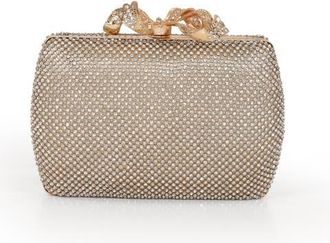 Badgley Mischka Cassia Crystal Minaudiere w. Bow Clasp in Gold at Nordstrom, Size Small