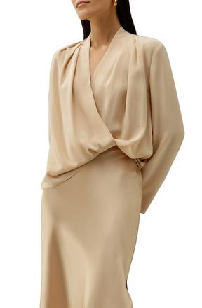 LilySilk Silk Cr&ecirc;pe de Chine Long Sleeve Blouse in Pale Gold at Nordstrom, Size Small