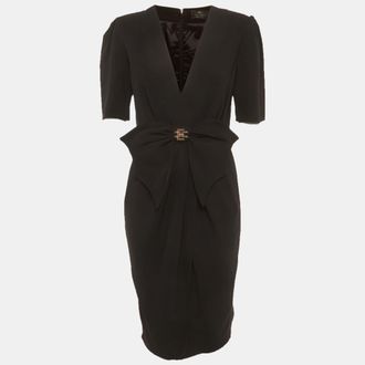 Elisabetta Franchi Black Crepe Bow Detail Mini Dress
