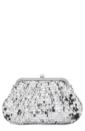 Nina June Sequin Frame Clutch in Silver at Nordstrom