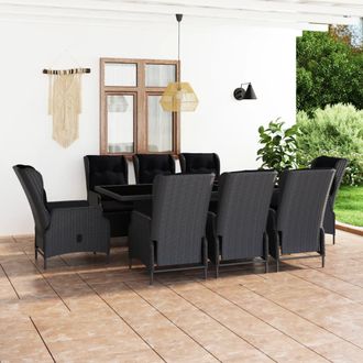 vidaXL Set Comedor Jard&iacute;n 9 Pzas Cojines Rat&aacute;n Sint&eacute;tico Gris Oscuro Vidaxl