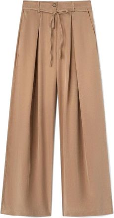 Motivi Wijde lyocell broek met plooien - Dames - Wijde Broeken - Beige - S - Polyester - Broeken