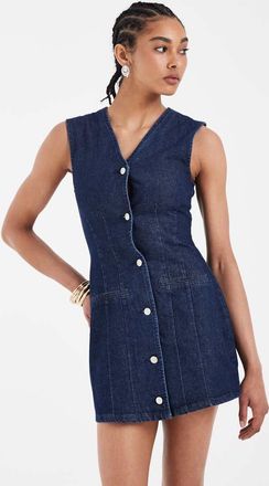 Asos Vestito gilet in denim indaco con bottoni-Blu