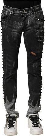 Dolce & Gabbana Zwarte Gewassen Versierde Skinny Denim Jeans - Heren - Slim Fit Jeans - Zwart - S - Denim - Jeans