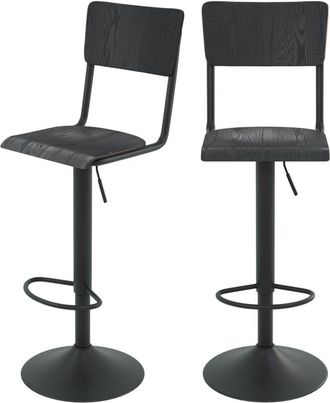 Rendez-Vous Déco Rendez-vous Déco - Set de 2 sillas de bar ajustables 60/80 cm en madera negra - Clem