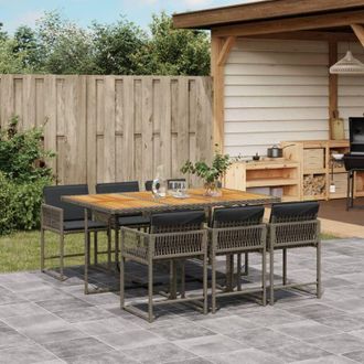 vidaXL vidaXL Set da Pranzo da Giardino 7 pz con Cuscini in Polyrattan Grigio