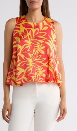 Renee C Print Bubble Hem Satin Top in Orange/Yellow at Nordstrom Rack, Size X-Small