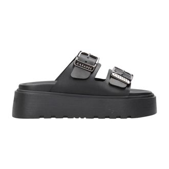 Casadei Schoenen, Dames, Zwart, 37 EU, Leer, Zwarte leren sandalen met dubbele band