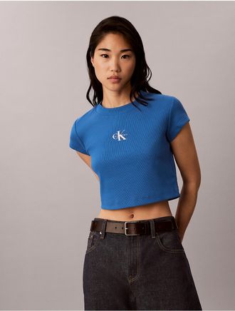 Calvin Klein Jeans Calvin Klein Womens Monologo Baby Tee - Blue - XL
