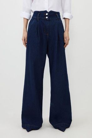 Karen Millen Petite Denim Wide Leg Pants in Indigo at Nordstrom, Size 12P