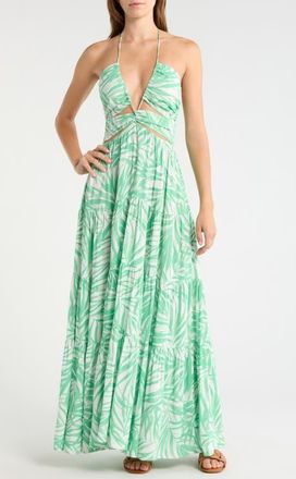 Elan Cutout Cover-Up Maxi Dress in Green Bali Print at Nordstrom, Size X-Large