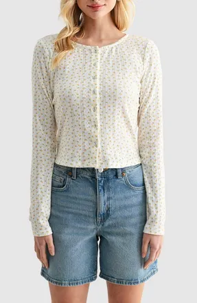 Lush Pointelle Cardigan in Ivory Yellow Ditsy at Nordstrom Rack, Size X-Small