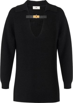 Elisabetta Franchi V-neck Knitwear, female, Black, Size: L Black Sweaters for Women