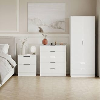 Home Discount Vida Designs Trega 3Pc Bedroom Set(2Dr Bedside, 5Dr Chest, Wardrobe) in White