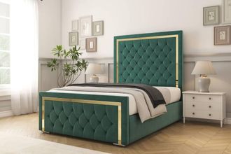 Comfort Beds Sofia Gold Plush Bed Frame - 50 Upholstered Headboard in Emerald | Size: Single