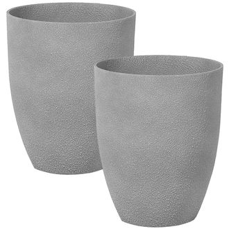 Beliani Conjunto De 2 Macetas De Mezcla De Piedra Gris 35 Cm Poliresina Croton