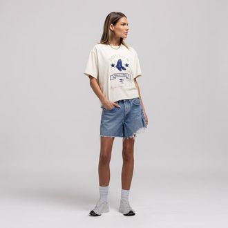 Mitchell & Ness Womens Mitchell & Ness Cream Boston Red Sox Cooperstown Yacht Rock Boxy Cropped T-Shirt at Nordstrom, Size X-Large