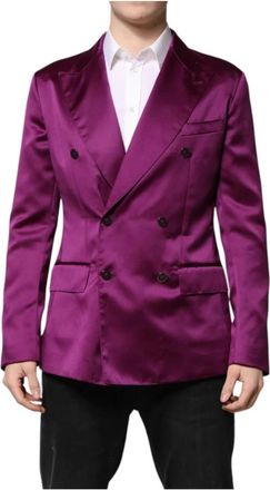 Dolce & Gabbana Paarse Zijden Herenpak Blazer - Heren - Blazers - Paars - M - Polyester - Jassen