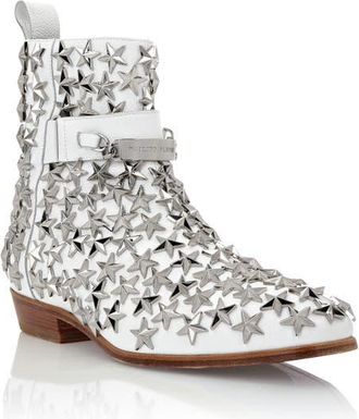Philipp Plein Boots Mid Flat Stars Unisex in White at Nordstrom, Size 45