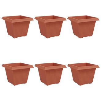 vidaXL Maceta Cuadrada Para Flores 6 Pcs Rojo Ladrillo Pl&aacute;stico Vidaxl