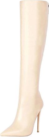 Generic Women Pointed Toe Knee High Boots Stiletto Heel Back Zipper Pu Leather Winter Boot