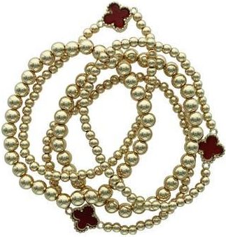 Olivia Welles Set of 5 Clover Beaded Stackable Bracelets in Gold /Red at Nordstrom Rack