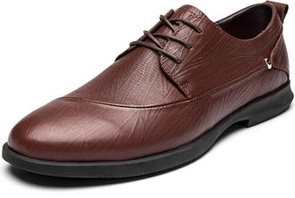 Generic Dress Formal Shoes for Men Lace Up Round Toe Derby Shoes Cowhide Anti-Slip Slip Resistant Rubber Sole Low Top Business(Brown,8.5 UK)