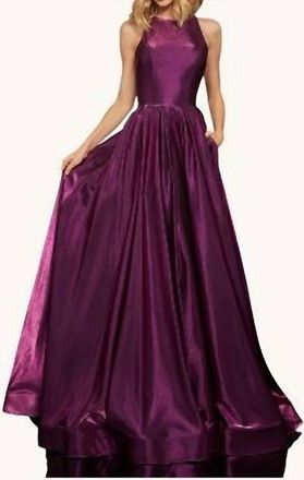 Sherri Hill Satin Shimmer Ball Gown In Dark Purple