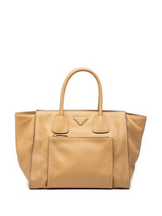 Prada 2000-2025 Vitello Daino Front Pocket Open Convertible Tote satchel - Brown