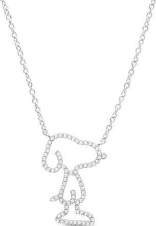 Crislu x Peanuts Pav&eacute; Snoopy Silhouette Pendant Necklace in Pure Platinum /Clear Stone at Nordstrom, Size 16