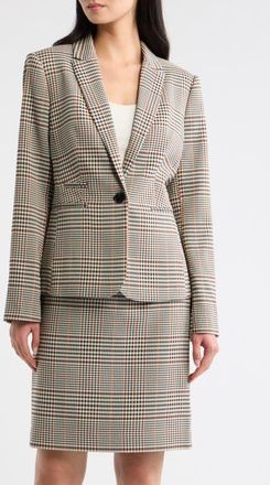 Tahari by ASL One-Button Plaid Blazer in Toffee Black at Nordstrom, Size 12