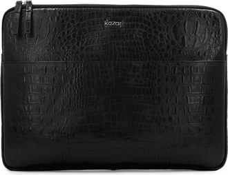 Kazar Ge&euml;mbosseerde leren laptoptas - Dames - Clutches - Zwart - ONE Size - Leer - Tassen
