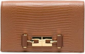 Elisabetta Franchi Reptiel-effect Clutch met Logoplaat - Dames - Portefeuilles - Bruin - ONE Size - Leer - Accessoires