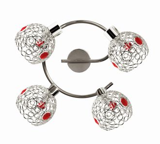 OEM Plafoniera Candellux Aron 4xg9 Cromata Rossa 44cm Cristallo