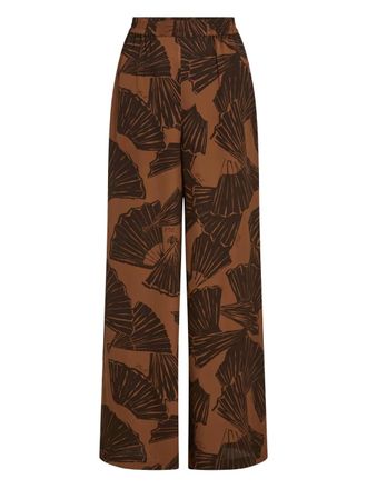 Karl Lagerfeld fan-print flared pants - women - Viscose - 46 - Brown