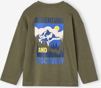Vertbaudet Jungen Langarmshirt mit Applikation und R&uuml;ckenprint moosgr&uuml;n