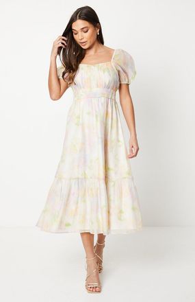 Oasis Womens Petite Ruched Bust Organza Tiered Midi Dress - Blush - Size 14 UK