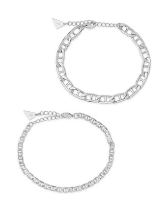 Sterling Forever Anchor Chain Bracelet Set of 2