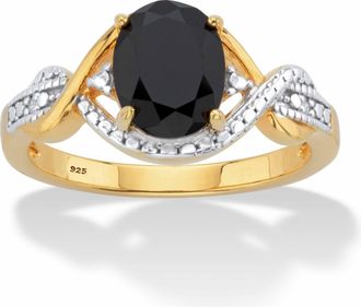 Palm Beach Jewelry Oval-Cut Genuine Onyx Diamond Accent Ring