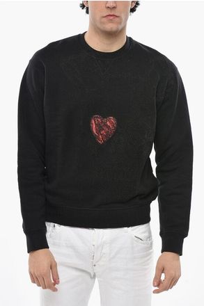 Dsquared2 Crew Neck Brushed Leather Sweatshirt with Textured Print size M