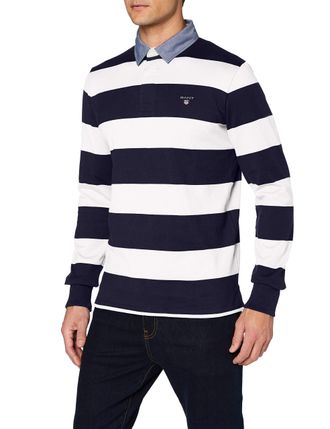 GANT Herren ORIGINAL Barstripe Heavy Rugger Polo-Pullover, Eggshell, XS