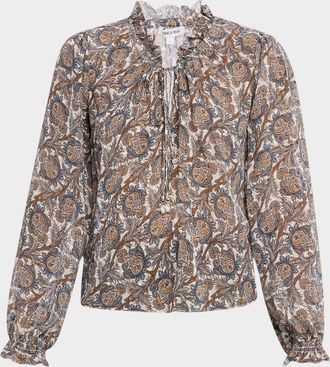 Veronica Beard Hickory Ruffled Long-Sleeve Blouse