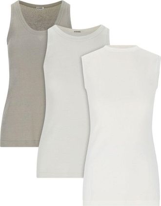 Jil Sander Tank Top Set Of 3 - White, Cream & Green
